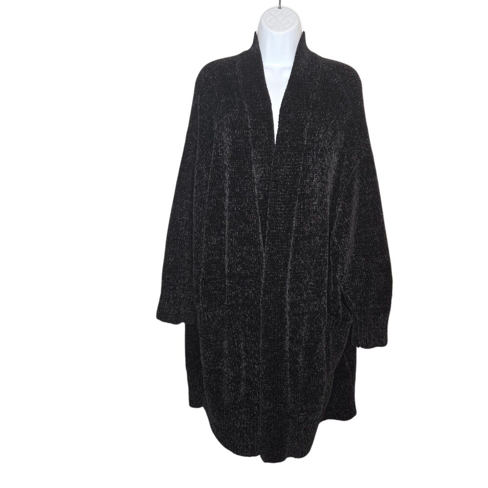 Cacique Sleep Plus Size 24 Black Chenille Open Front Duster Cardigan
